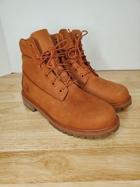 Timberland Burnt Orange Mid Nubuck Leather Boots Boys Size 5 A3998